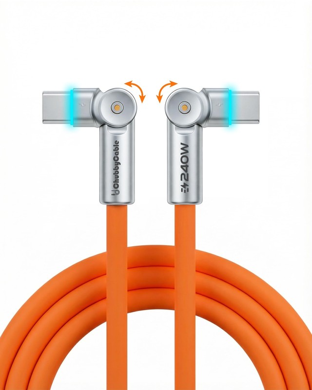 Chubby RotateX 240W Dual 180° Rotating Fast Charging Cable with LED Light Sof…