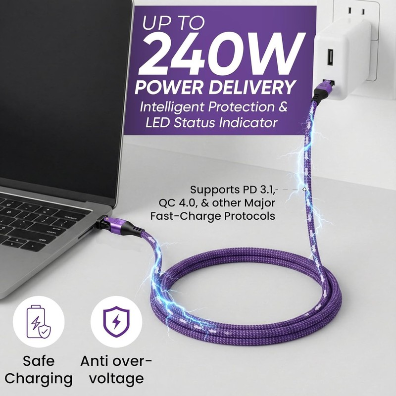 Durable 480Mbps Data Transfer USB-C Cable 6ft Purple gallery