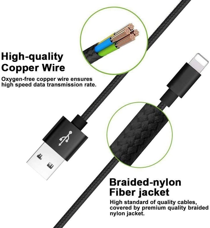 2FT Nylon Braided Phone Charging Cable Compatible Black gallery