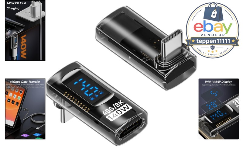 2 Pack USB C Adapter with Digital Display, 90 Degree Right Angle gallery
