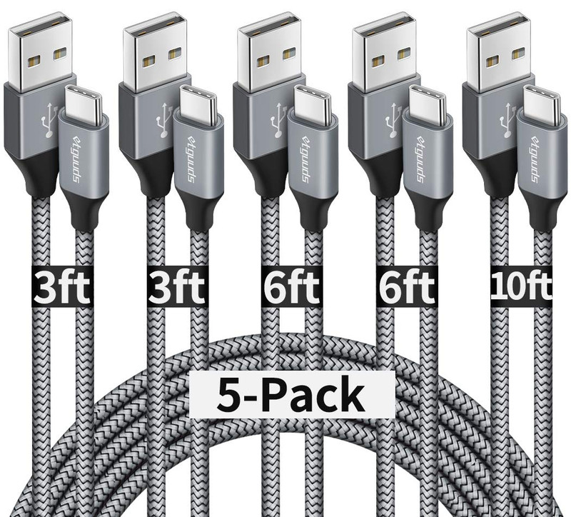 Etguuds USB a to USB C Cable 5-Pack (3/3/6/6/10 Ft), Fast Charging Type C Charge