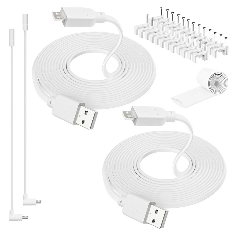 2 PCS 25FT Flat Micro USB Power Extension Cable LShape Adapter Fits Wyze Cam