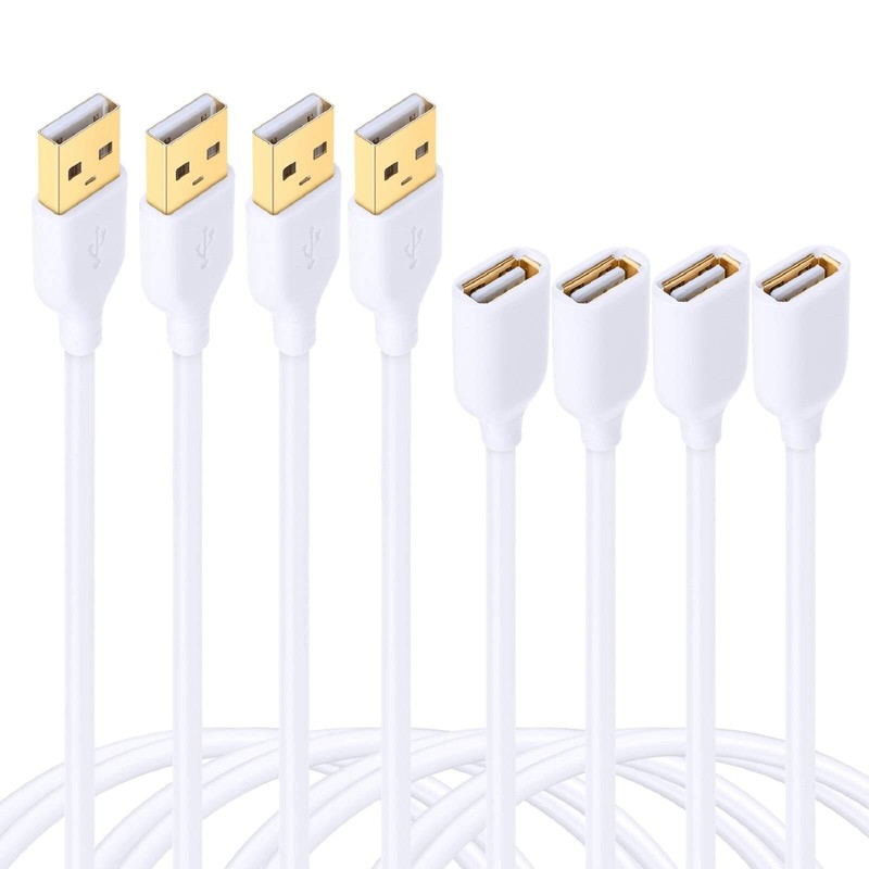 USB 2.0 Extension Cables 4 Pack 6FT White A Male to A Female Keyboard Use