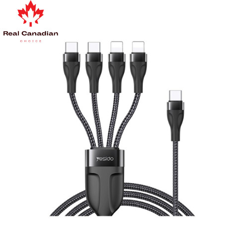Yesido CA111 4 in 1 Charging Cable USB to 4 Plugs 2 IP + 2 TC Nylon Braided Wire