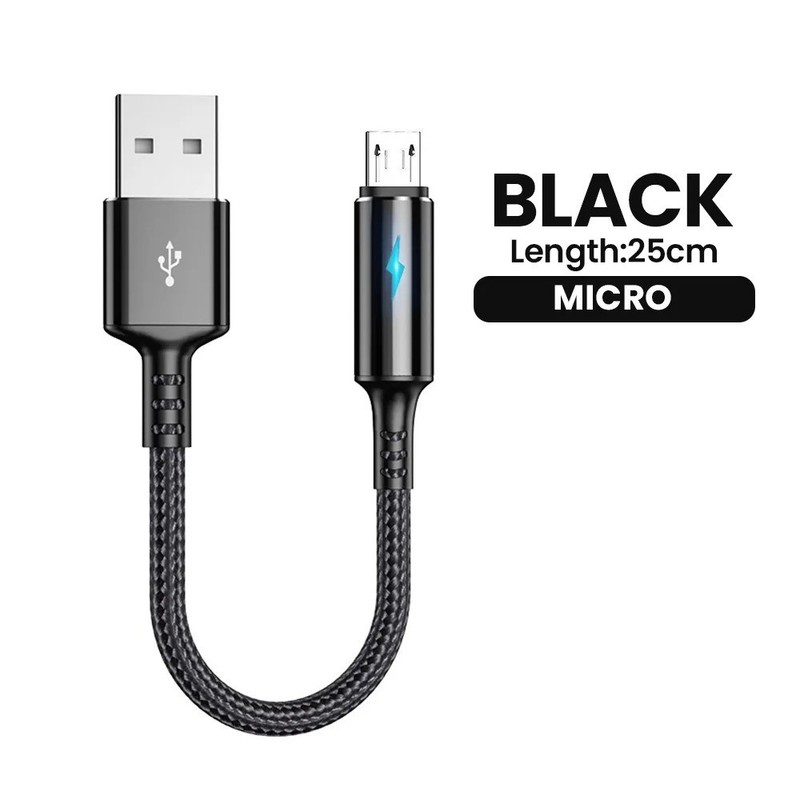 25cm Short USB Type C Cable 3A Data Micro USB Cable for iPhone Huawei Xiaomi