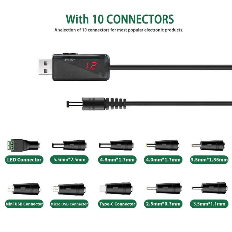 Universal USB to DC 9V 12V Power Cable, 3.3 feet long, USB to DC 5.5x2.1mm wi... gallery