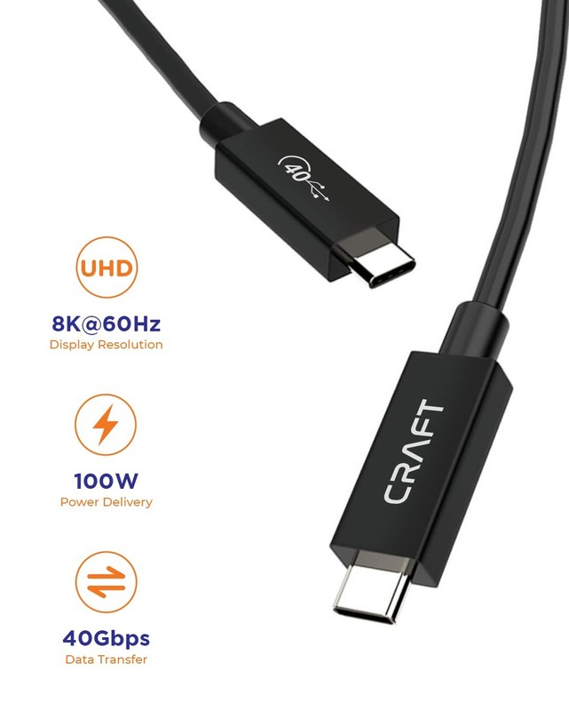 4ft USB4 Type C Data Cable Thunderbolt 4 Compatible 8K 100W Fast Charger Black gallery