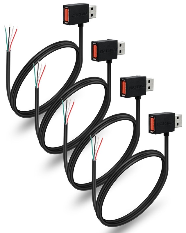 4 PCS 90 Degree USB 2.0 Male To 4Pin Bare Wire Adapter Cable Cord 3.3FT DIY