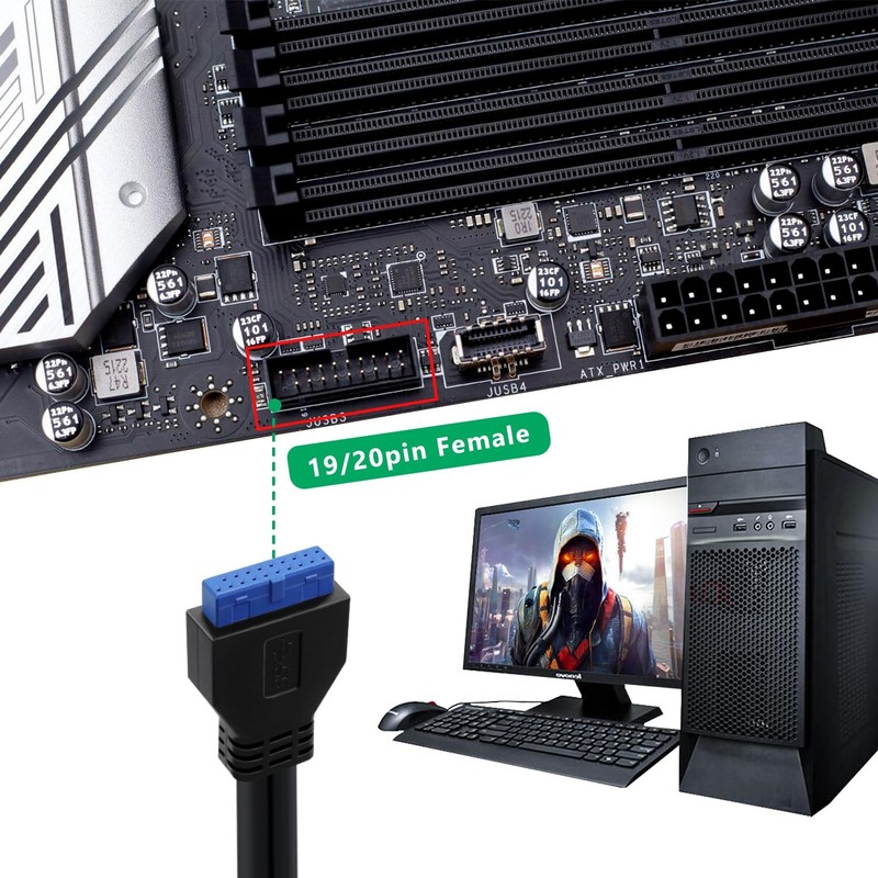 2 Port USB 3.0 Female to Motherboard 19/20pin Y Splitter Cable USB 3.0 Front ... gallery