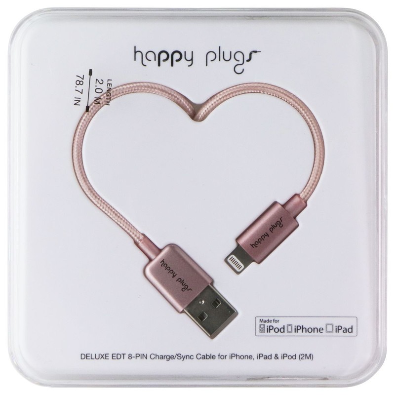 Happy Plugs (2m) Charge/Sync Cable – 8-Pin to USB-A – Pink Gold (9932)