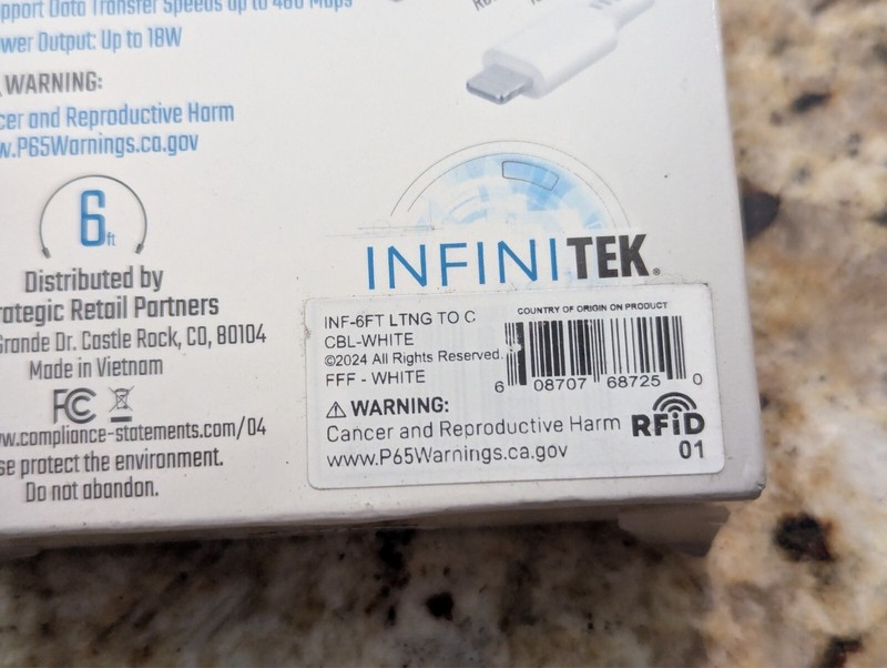InfiniTek ightning to USB-C Sync & Charge Cable iPhone White 6 feet gallery