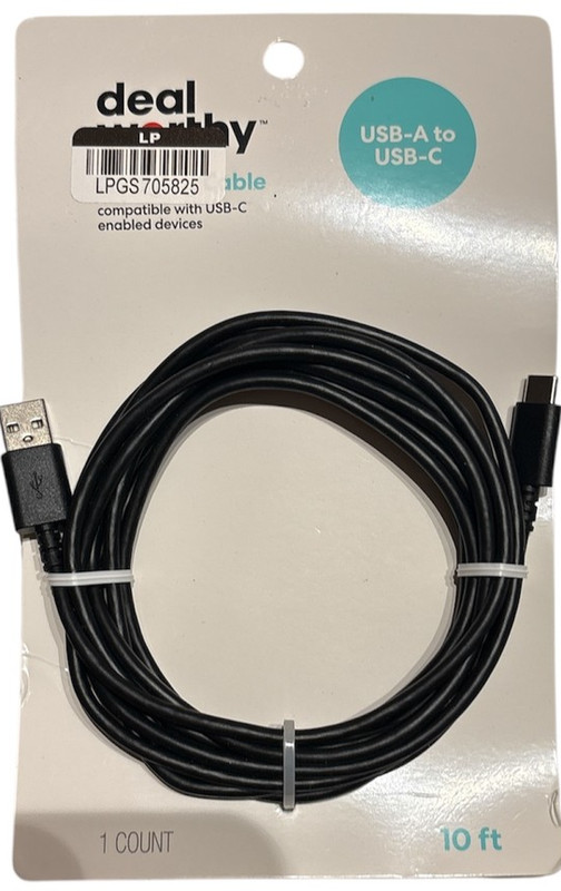 Deal Worthy USB-A To USB-C Charging Cable 10 feet Black