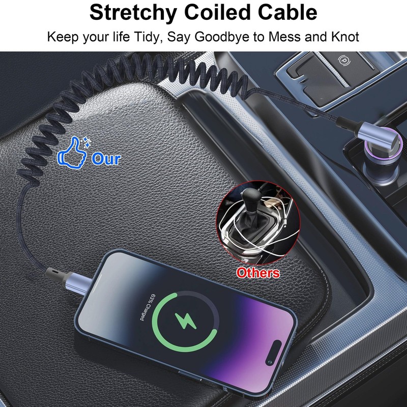 JSADZKJ Braided Coiled USB-C Cable Right Angle USB A to C 35cm 1.6m gallery