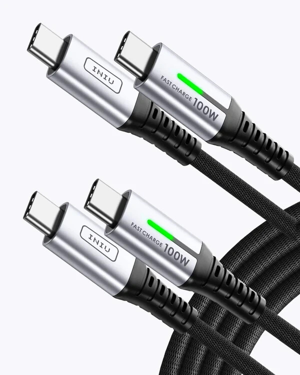 INIU USB C to USB C Cable 6ft 2-Pack 100W USB C to C Fast Charging Cable Brai...
