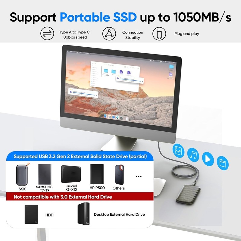 USB A to USB C Data Cable 3ft, USB 3.1/3.2 Gen 2 A to Type C 10Gbps High Spee... gallery