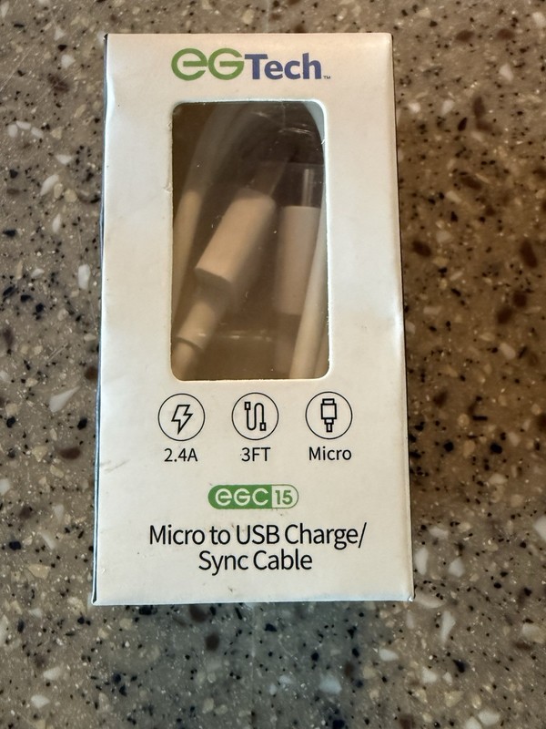 Eg Tech Micro Usb to Usb Charge/Sync Cable 3ft White New in box