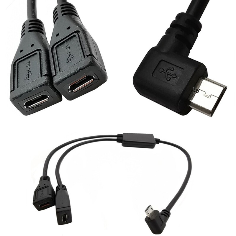 Splitter and Micro USB Cable, 5-pin Male to 2 Female, Left Right Angle, Charger