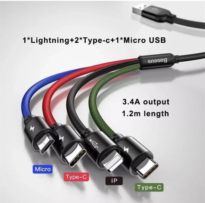 4 in1 Multi USB Charging Cable Fast Charger Cord For iPhone/Samsung/Type C/Micro