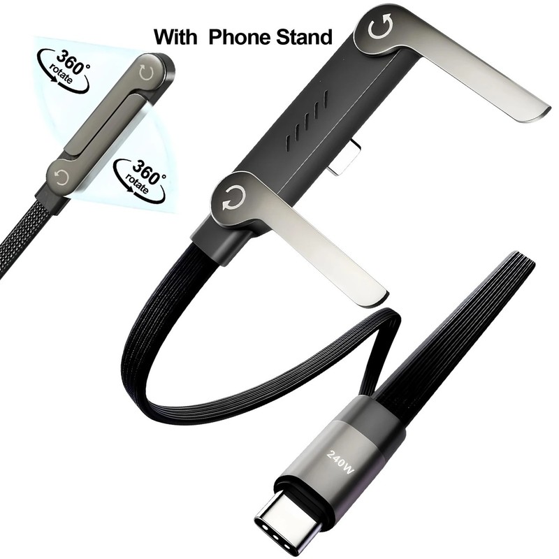 240W 2-in-1 USB C Fast Charg Cable Rotatable Stand Holder Playing While Charging gallery