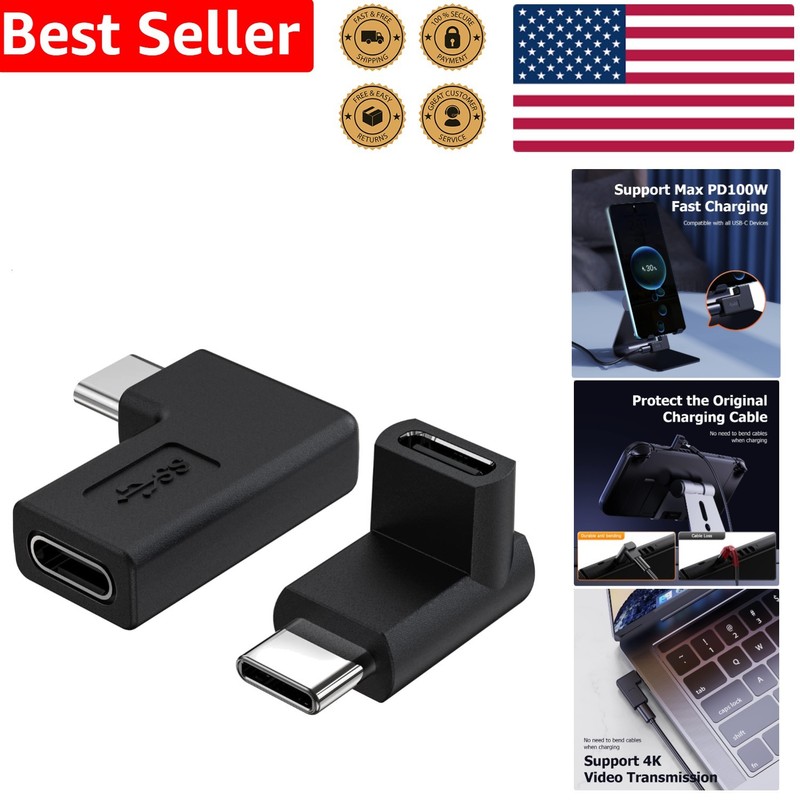 Angled USB C Adapter 2 Pack Male to Female 90 Degree Extender for Phone Tablet