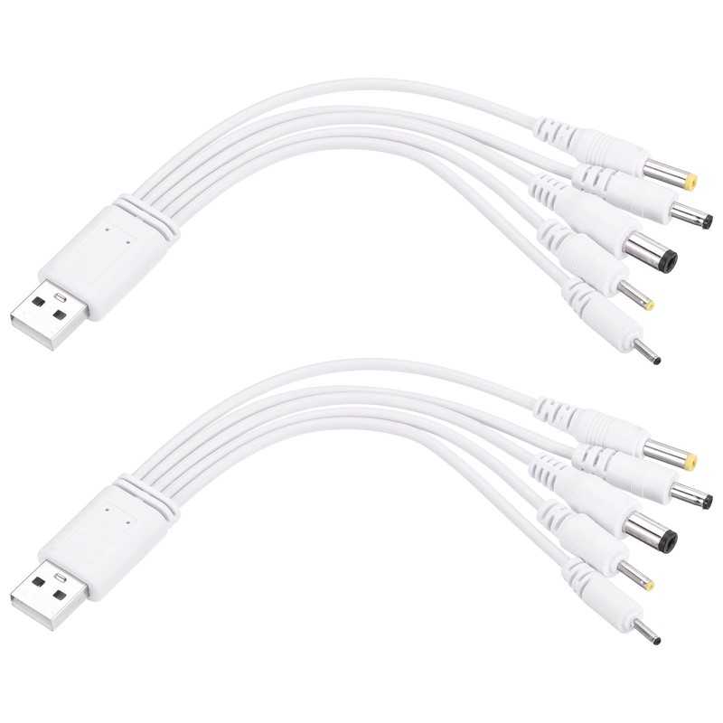 2Pcs USB to DC Power Charging Cable, 5V Round Plug Connector 8″, White