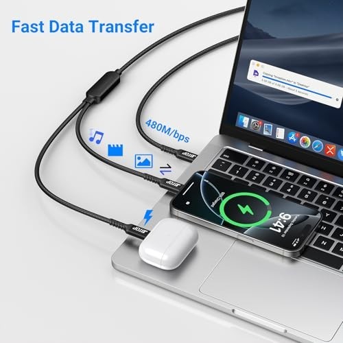 6ft USB C Cable 140W Fast Charging, 2-in-1 Type-C to USB C for iPhone, MacBook, gallery