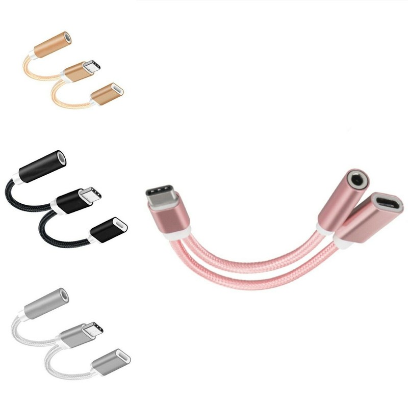 2 in1 Type-C USB C to 3.5mm AUX Audio Headphone Jack Adapter Charger Cable New