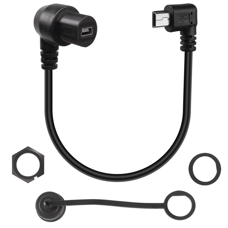 90 Degree Angle Mini USB Panel Flush Waterproof Extension Cable 11 Inch Left