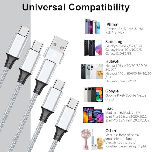 USB C Splitter Multi Charging Cable USB A C PD QC 3.1A Fast 2Pack 4Ft gallery