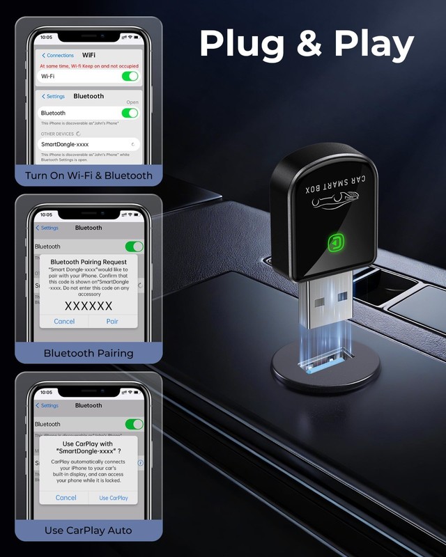 Wireless CarPlay Adapter - Bluetooth Dongle for iPhone, Convert Wired to Wireles gallery
