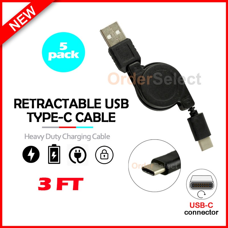 5X USB Type-C Retract Cable for Motorola Moto G Fast/G Power/G Stylus/G 5G Plus