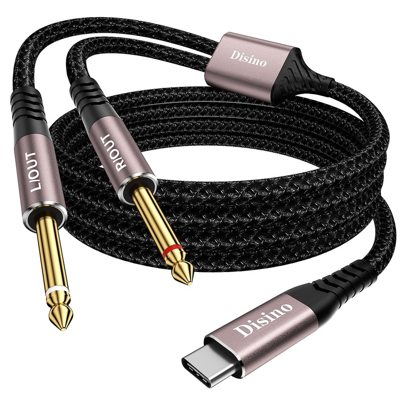 USB C to Dual 1/4 inch Stereo Splitter Y Cable 3.3 Feet – Connects Smartphone
