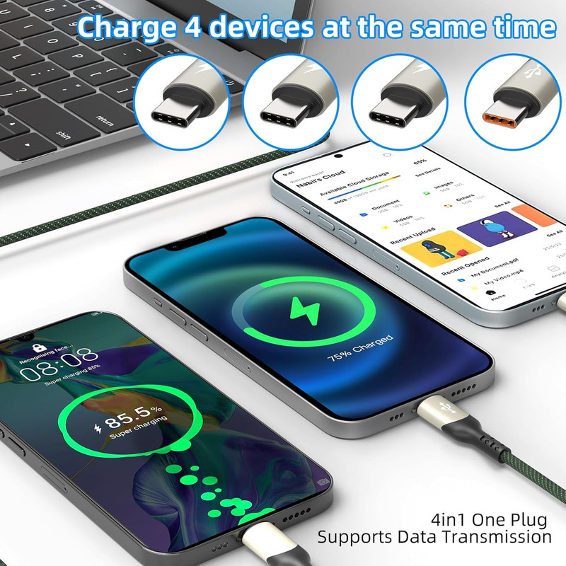 2Pack 4FT Multi Charging Cable ，USB C Splitter Cable，4 in 1 Fast Charging QC3.0 gallery
