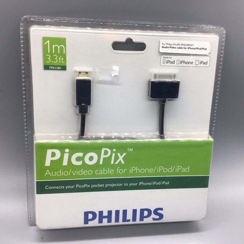 Philips PicoPix, 3’ A/V Cable NIP USB A to iPad, iPhone, iPad