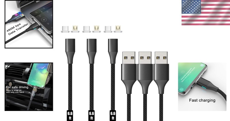 Gen10 Magnetic Charging Cable 6.6ft/3 Pack Black gallery