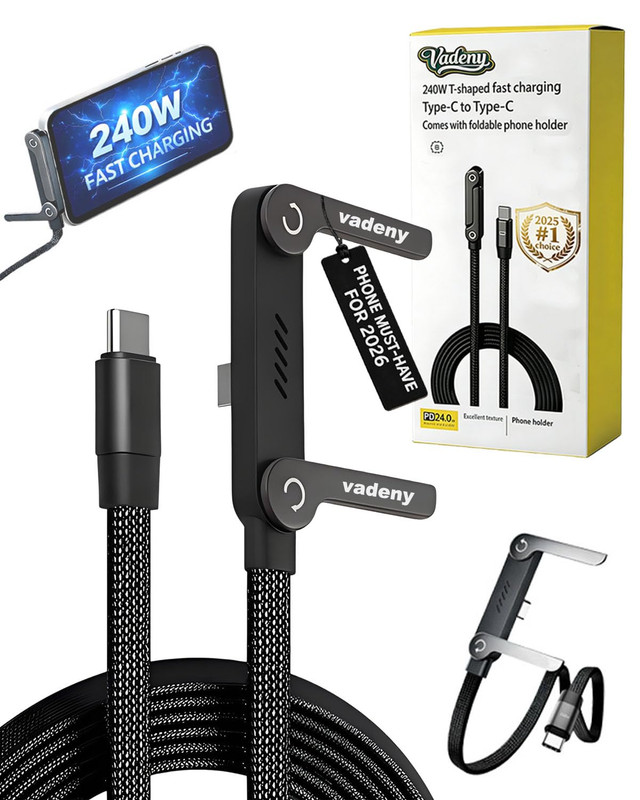 240W USB-C Charge Cable Invisible Holder Sideways Phone Charger with Stand 5 Ft
