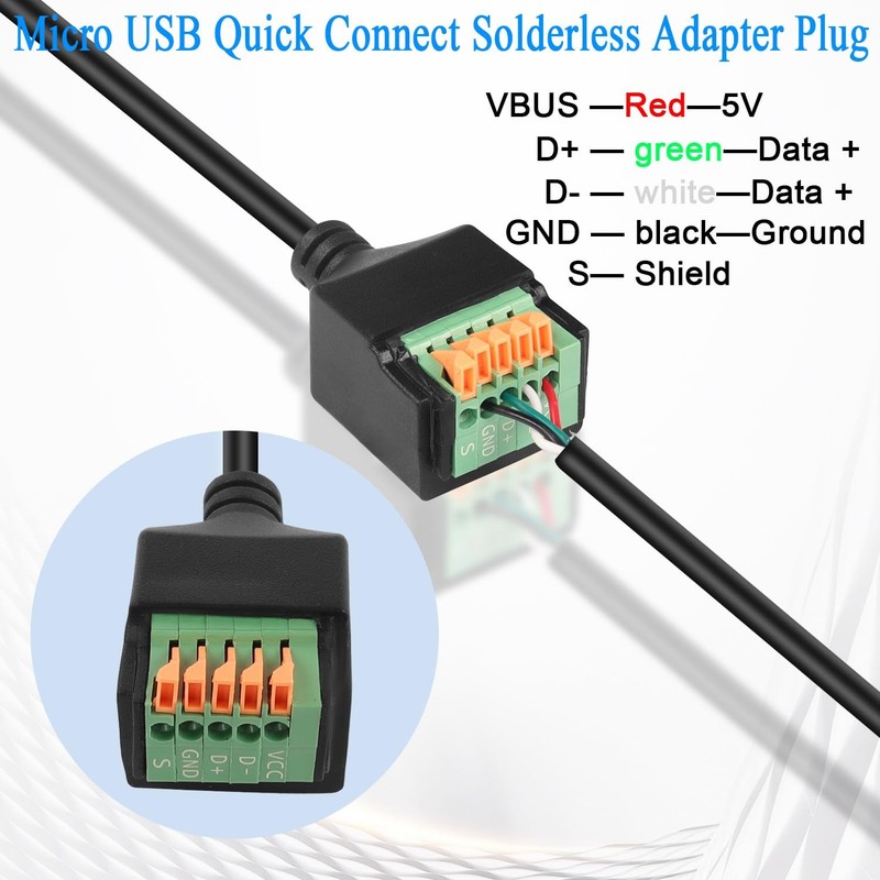 30cm/11.8in Micro USB Male 5Pin Spring Crimp Terminal Solderless Adapter gallery