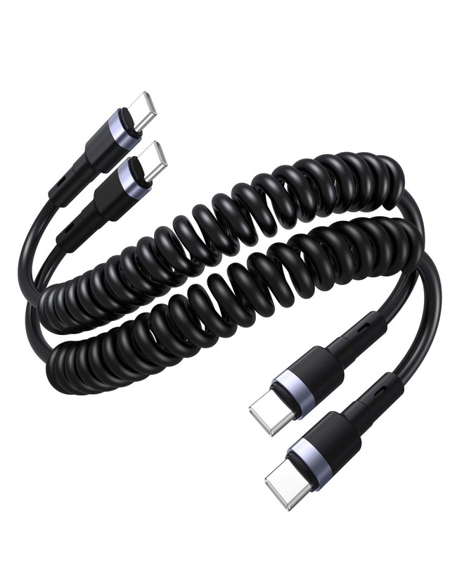 USB C to USB C Coiled Cable for Car, Coiled Type C Cable 60W Fast Charging & ... gallery