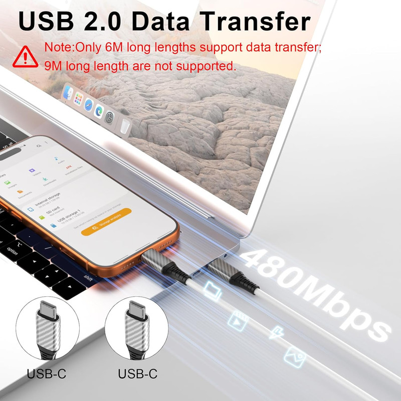 30Ft USB C Cable,60W Extra Long USBC to USBC Fast Charging Cable for Iphone 17 T gallery