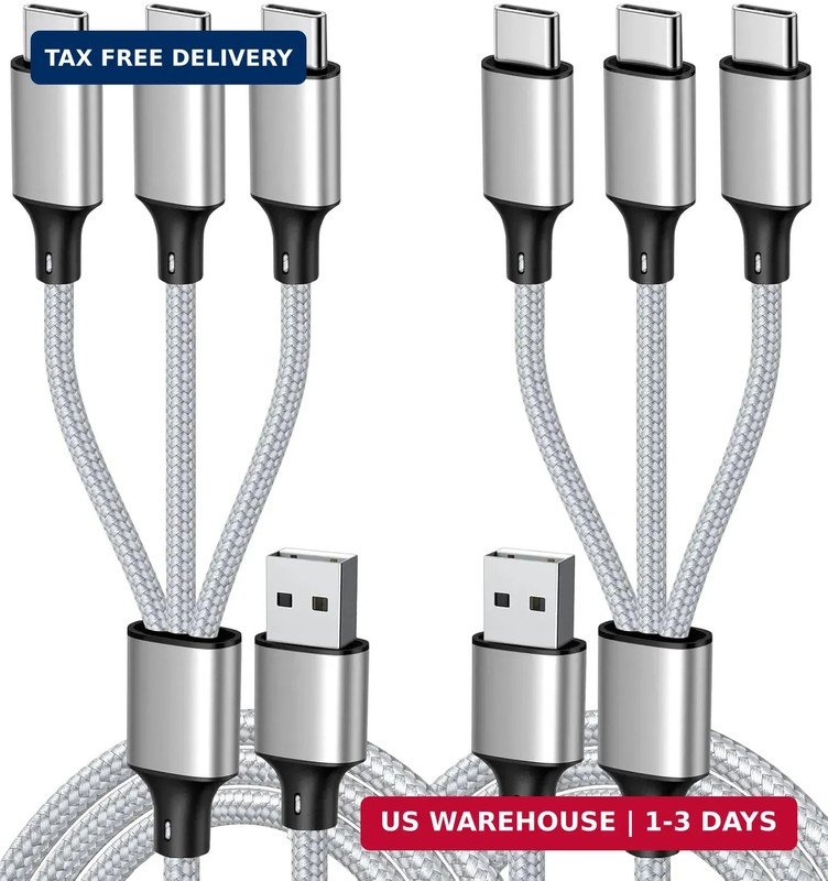 Puxnoin Multi Charging Cable, USB C Splitter Cable, 3 in 1 Fast Charging Cord wi