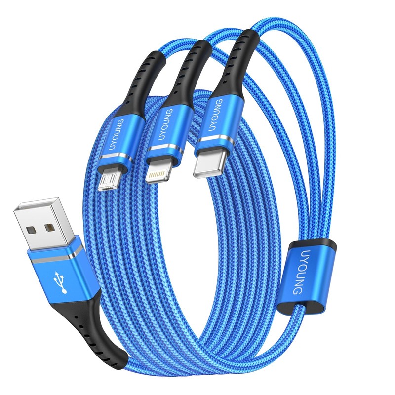 2-Pack 3 In 1 Multi Charging Cable Fast Power Cord Braided Blue Sync 10 Ft
