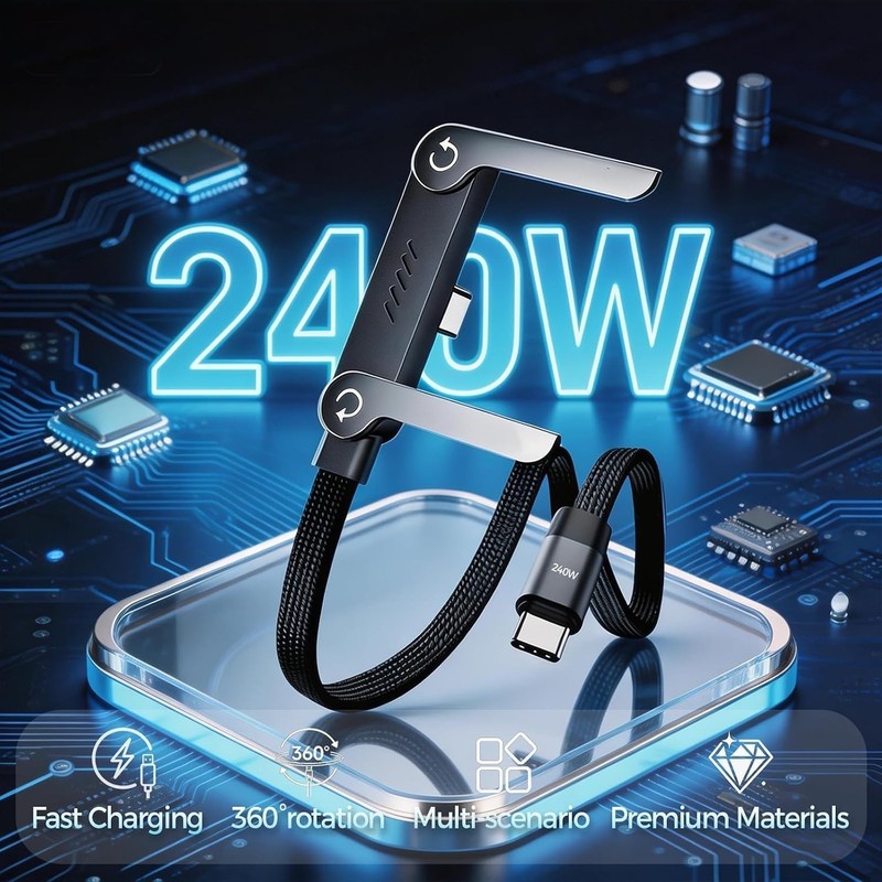 Fast Charging Braided 240W Cable with Foldable Stand for All Type-C Devices gallery