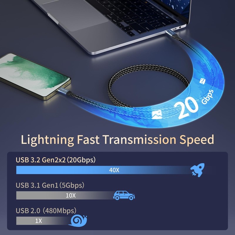 12 inch USB C Cable [2-Pack 1FT] 20Gbps High Speed Data Transfer Cable Short,... gallery