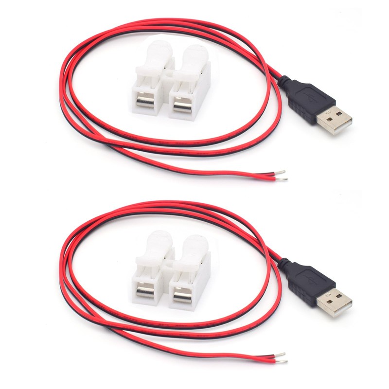 3.3FT 20AWG USB 2.0 Male Plug 2 Pin Bare Wire 5V 5A Extension Pigtail Power