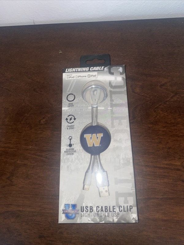 New WASHINGTON Collegiate State USB Cable Clip for APPLE PRODUCTS