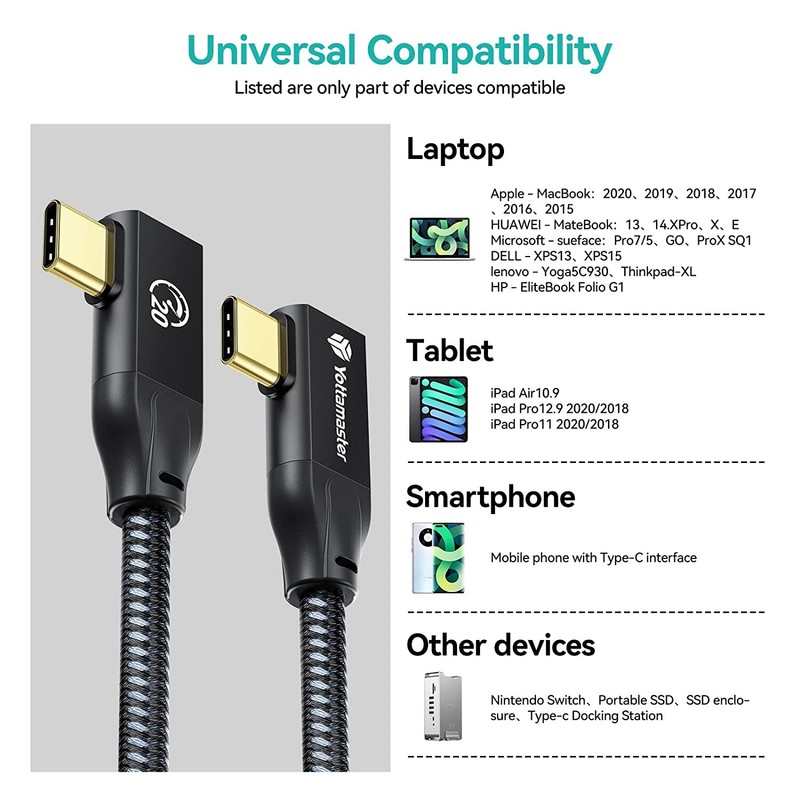Yottamaster USB-C to USB-C Cable Fast Charger Type C Charging Cord 20Gbps 100W gallery