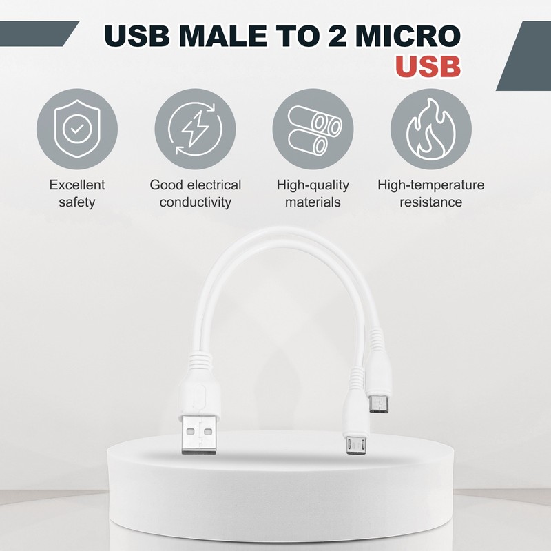 2 Pcs Multi USB A to 2 Micro USB 2 in 1 Splitter 8 Inch, White gallery