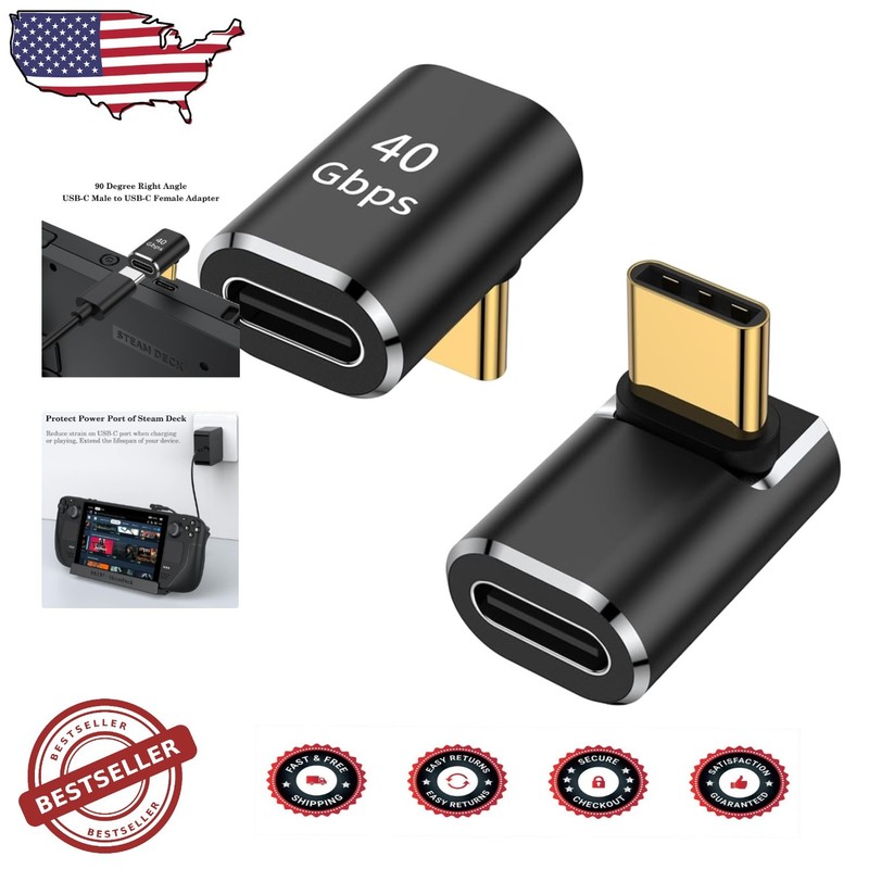 2-Pack USB C 90 Degree Adapter | L Shape Connector for Fast Charging & Data