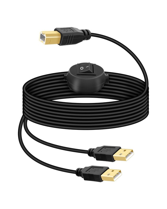 2 In 1 USB Printer Cable Splitter Toggle Switch 2 Computers Share 14.7FT