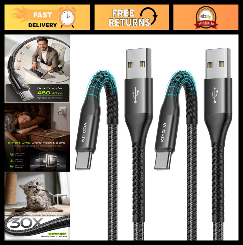 6FT USB A to USB C Cable 3A Fast Charging – 2 Pack Durable Charger for iPhone 17